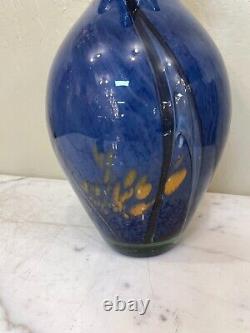 Hand-Blown Glass Vase Blue with Accent Colors