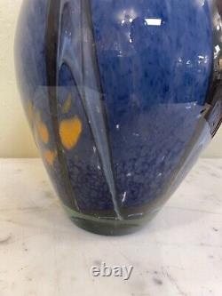 Hand-Blown Glass Vase Blue with Accent Colors