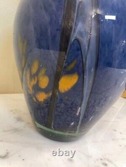 Hand-Blown Glass Vase Blue with Accent Colors