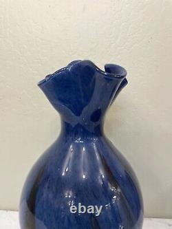 Hand-Blown Glass Vase Blue with Accent Colors