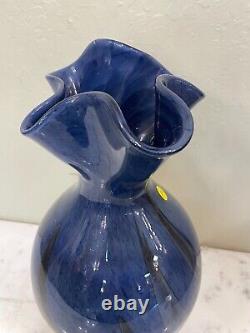 Hand-Blown Glass Vase Blue with Accent Colors