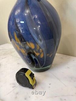 Hand-Blown Glass Vase Blue with Accent Colors