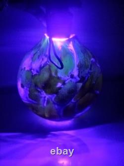 Hand Blown Glass Vase Decorative Abstract Green Yellow Blue Signed Glossy