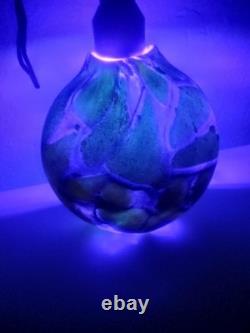 Hand Blown Glass Vase Decorative Abstract Green Yellow Blue Signed Glossy