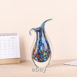 Hand Blown Glass Vase for Centerpiece, Murano Style Table Decoration, Blue Bl