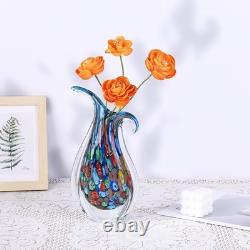 Hand Blown Glass Vase for Centerpiece, Murano Style Table Decoration, Blue Bl