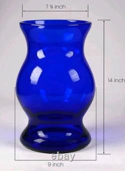 Hand Blown Murano Style Heavy Cobalt Blue Sculptural Art Glass Vase 14 Tall