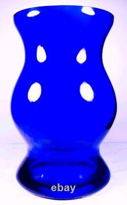 Hand Blown Murano Style Heavy Cobalt Blue Sculptural Art Glass Vase 14 Tall