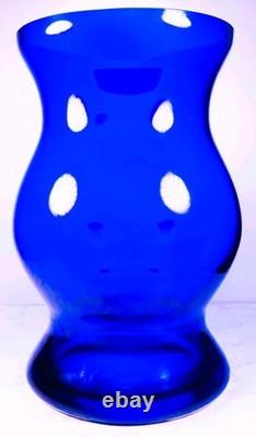 Hand Blown Murano Style Heavy Cobalt Blue Sculptural Art Glass Vase 14 Tall