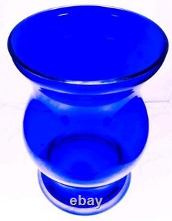 Hand Blown Murano Style Heavy Cobalt Blue Sculptural Art Glass Vase 14 Tall