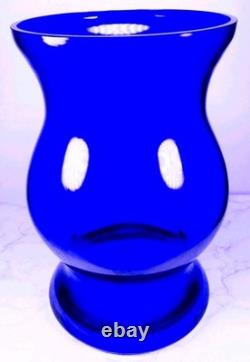 Hand Blown Murano Style Heavy Cobalt Blue Sculptural Art Glass Vase 14 Tall