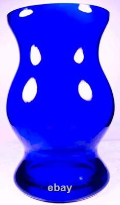 Hand Blown Murano Style Heavy Cobalt Blue Sculptural Art Glass Vase 14 Tall