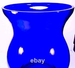 Hand Blown Murano Style Heavy Cobalt Blue Sculptural Art Glass Vase 14 Tall
