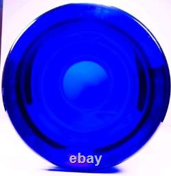 Hand Blown Murano Style Heavy Cobalt Blue Sculptural Art Glass Vase 14 Tall