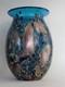 Hand Blown Painted 11 Blue Glass Vase Heavy & Excellent condition