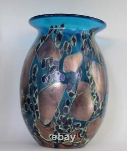 Hand Blown Painted 11 Blue Glass Vase Heavy & Excellent condition