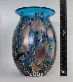 Hand Blown Painted 11 Blue Glass Vase Heavy & Excellent condition