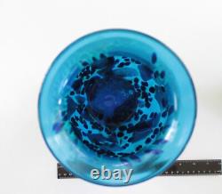 Hand Blown Painted 11 Blue Glass Vase Heavy & Excellent condition