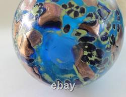 Hand Blown Painted 11 Blue Glass Vase Heavy & Excellent condition