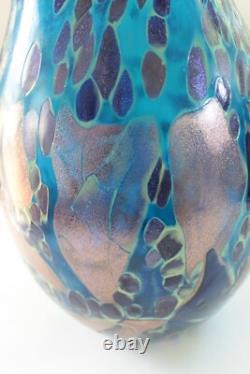 Hand Blown Painted 11 Blue Glass Vase Heavy & Excellent condition