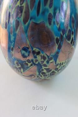 Hand Blown Painted 11 Blue Glass Vase Heavy & Excellent condition