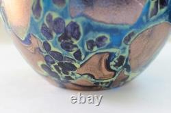 Hand Blown Painted 11 Blue Glass Vase Heavy & Excellent condition