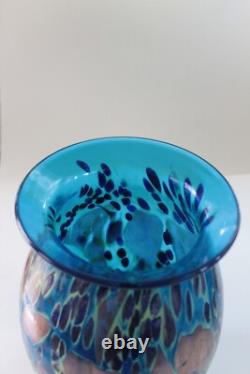 Hand Blown Painted 11 Blue Glass Vase Heavy & Excellent condition