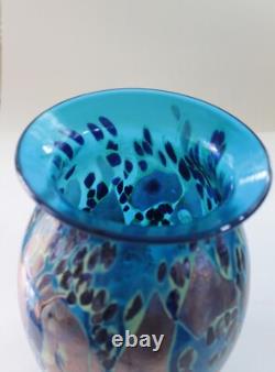 Hand Blown Painted 11 Blue Glass Vase Heavy & Excellent condition