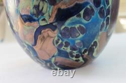 Hand Blown Painted 11 Blue Glass Vase Heavy & Excellent condition