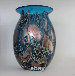 Hand Blown Painted 11 Blue Glass Vase Heavy & Excellent condition