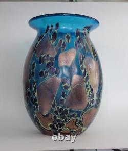 Hand Blown Painted 11 Blue Glass Vase Heavy & Excellent condition