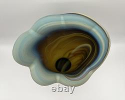 Hand Blown Phoenician Swung Satin Glass Vase & Planter Amber Blue Swirl