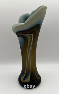 Hand Blown Phoenician Swung Satin Glass Vase & Planter Amber Blue Swirl