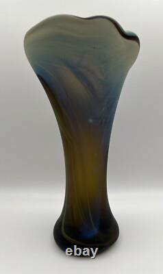 Hand Blown Phoenician Swung Satin Glass Vase & Planter Amber Blue Swirl