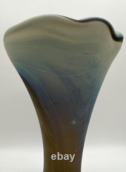 Hand Blown Phoenician Swung Satin Glass Vase & Planter Amber Blue Swirl
