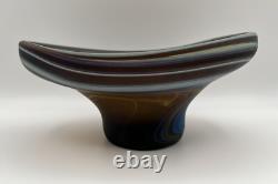 Hand Blown Phoenician Swung Satin Glass Vase & Planter Amber Blue Swirl