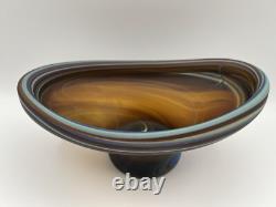 Hand Blown Phoenician Swung Satin Glass Vase & Planter Amber Blue Swirl