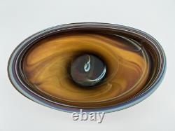 Hand Blown Phoenician Swung Satin Glass Vase & Planter Amber Blue Swirl