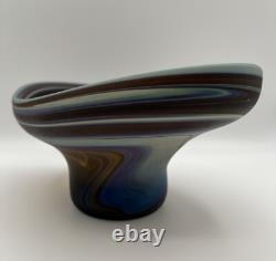 Hand Blown Phoenician Swung Satin Glass Vase & Planter Amber Blue Swirl