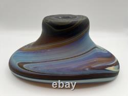 Hand Blown Phoenician Swung Satin Glass Vase & Planter Amber Blue Swirl