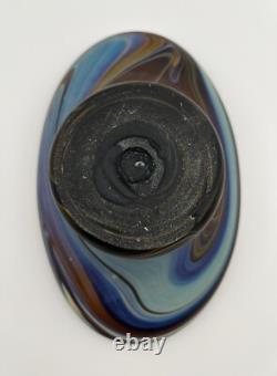 Hand Blown Phoenician Swung Satin Glass Vase & Planter Amber Blue Swirl