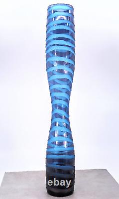 Hand Blown Tall Blue Swirl Art Glass Vase 19.5 Tall MCM Murano Style Vintage