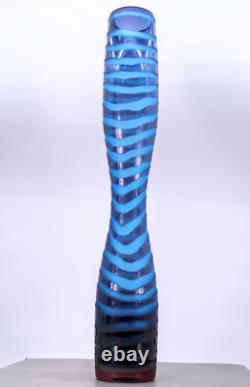 Hand Blown Tall Blue Swirl Art Glass Vase 19.5 Tall MCM Murano Style Vintage