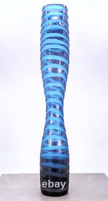 Hand Blown Tall Blue Swirl Art Glass Vase 19.5 Tall MCM Murano Style Vintage