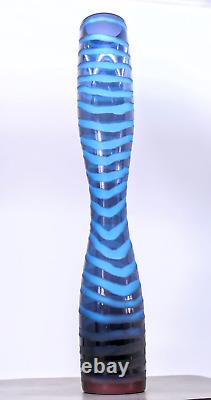 Hand Blown Tall Blue Swirl Art Glass Vase 19.5 Tall MCM Murano Style Vintage