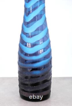 Hand Blown Tall Blue Swirl Art Glass Vase 19.5 Tall MCM Murano Style Vintage