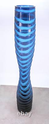 Hand Blown Tall Blue Swirl Art Glass Vase 19.5 Tall MCM Murano Style Vintage