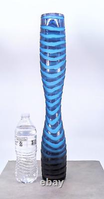 Hand Blown Tall Blue Swirl Art Glass Vase 19.5 Tall MCM Murano Style Vintage