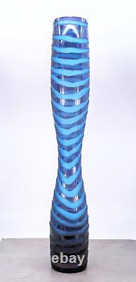 Hand Blown Tall Blue Swirl Art Glass Vase 19.5 Tall MCM Murano Style Vintage