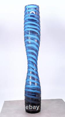 Hand Blown Tall Blue Swirl Art Glass Vase 19.5 Tall MCM Murano Style Vintage